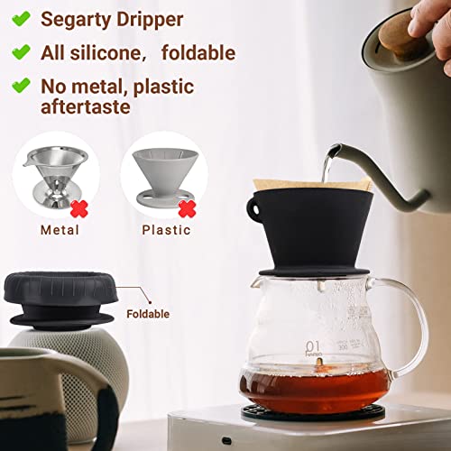 Image of Segarty Silicone Pour Over Coffee Dripper, Black Collapsible Coffee Maker Single Cup with Storage Pouch, Camping Pourover Coffee Slow Brewer for Travel, Backpacking