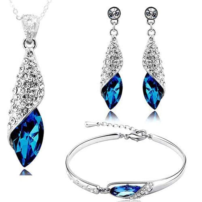 MANATH Valentine Gift Party Wedding Italian Designer Non Precious Metal Jewellery Set for Girl Women (Blue)