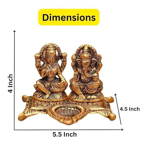 Collectible India Lakshmi Laxmi Ganesh murti Idol ganesha Diya puja Deepak - Diwali Gift Items,Metal Lakshmi Ganesh Statue - Diwali Home Decoration Items - Lakshmi Ganesh for Diwali Showpiece Oil Lamp