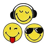 gelbfieberimpfung applikation SMILEY - Cool - 3er Set Aufnäher Aufbügler Applikation Patch - ca. 3,5 cm Durchmesser