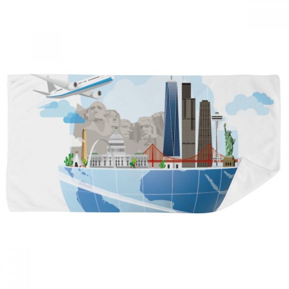 Serviette de bain douce Amérique Voyage Avion 35x70cm multicolore