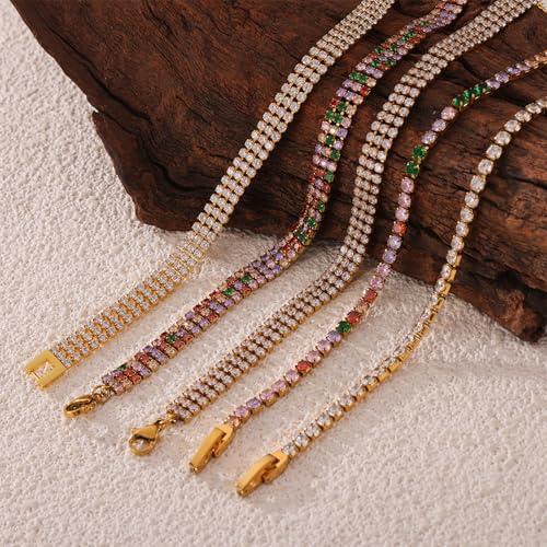 Agriajun Gold White Tennis 3 Strand Bracelets For Women thumb #5