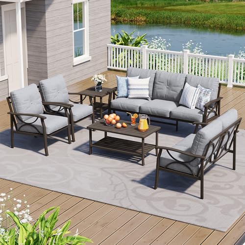 Image of FansaFurn 6-Pieces Outdoor Patio Furniture Set, Outdoor Metal Sectional Furniture with Cushions, Outdoor Conversation Seating Set with Coffee Table for Garden, Balcony, Deck, Backyard, Grey