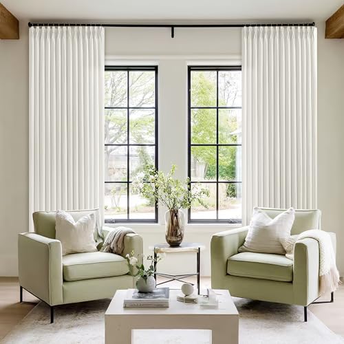 Image of Natural Beige Semi Sheer Pinch Pleated Linen 70 Inch Extra Wide Curtains