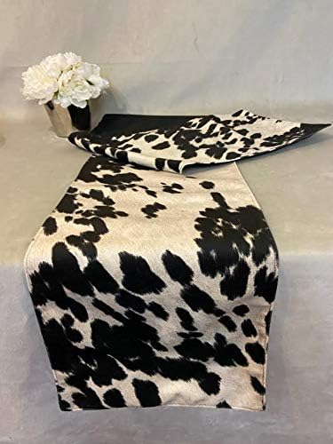 luvfabrics Velvet Black Cow Print Table Topper Runner, Table Linen, Animal Print Elegant Home Table Decor, Party Supplies,