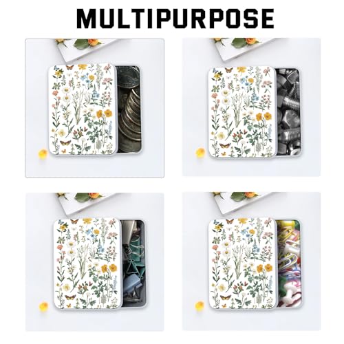 Image of Metal Tin Box with Lid,Multi-functional Storage Large Box Can Store Tea Biscuits Game Cards, Playing & Tarot Cards-Comes with 4 Magnetic Cord Clips,Flower Garden Butterfly
