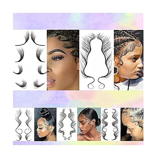 5Pcs Baby Hair Tattoo Stickers,Edge Tattoo Edges Curly Hair,waterproof temporary tattoos for women,DIY Hairstyling Hair Tattooing Template Hair Stickers Lasting Makeup Tool (Black)