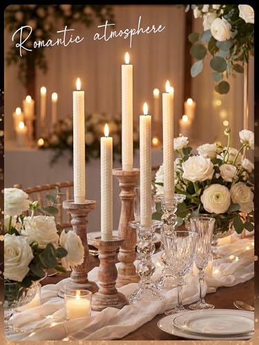 Image of Treela 24 Pcs Flameless Taper Candles Battery Operated ulkB Fake Candles Light LED Candle Sticks Flickering Tapered for Wedding Anniversary Holiday Decoration(Honeycomb,10 Inch,Ivory)