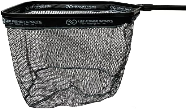 Lee Fisher Sports-Floating Landing net 18"x22" Hoop, 14" Deep, 18" Handle for Steelhead, Salmon, Fly, Kayak, Bass, Trout Fishing, Rubber Coated Net, Compact & Foldable