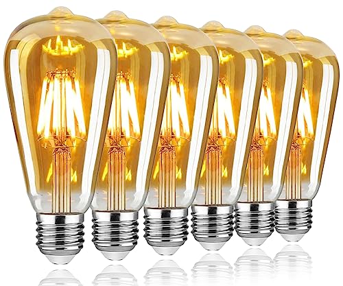Woowtt Vintage E27 Led Bulb, 6W Edison Screw Bulb Dimmable, Retro Style Led Filament Light Bulb 2200K 600LM, E27 Squirrel Cage Lamp Pack of 6