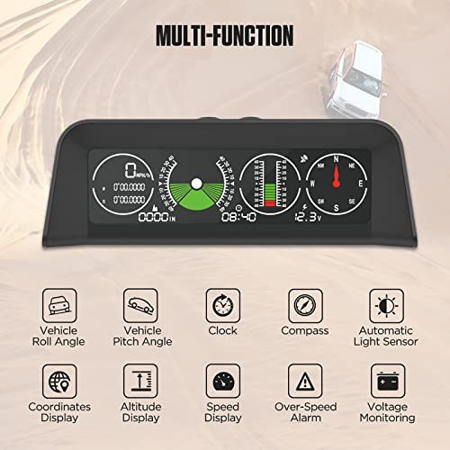 Car Inclinometer Level Tilt Gauge, Car Hud Gps Speedometer Mph Car Electronic Compass Clinometer Indicator, Digital Inclinometer Car Angle Slope Meter For Off-Road Vehicles #TOP2