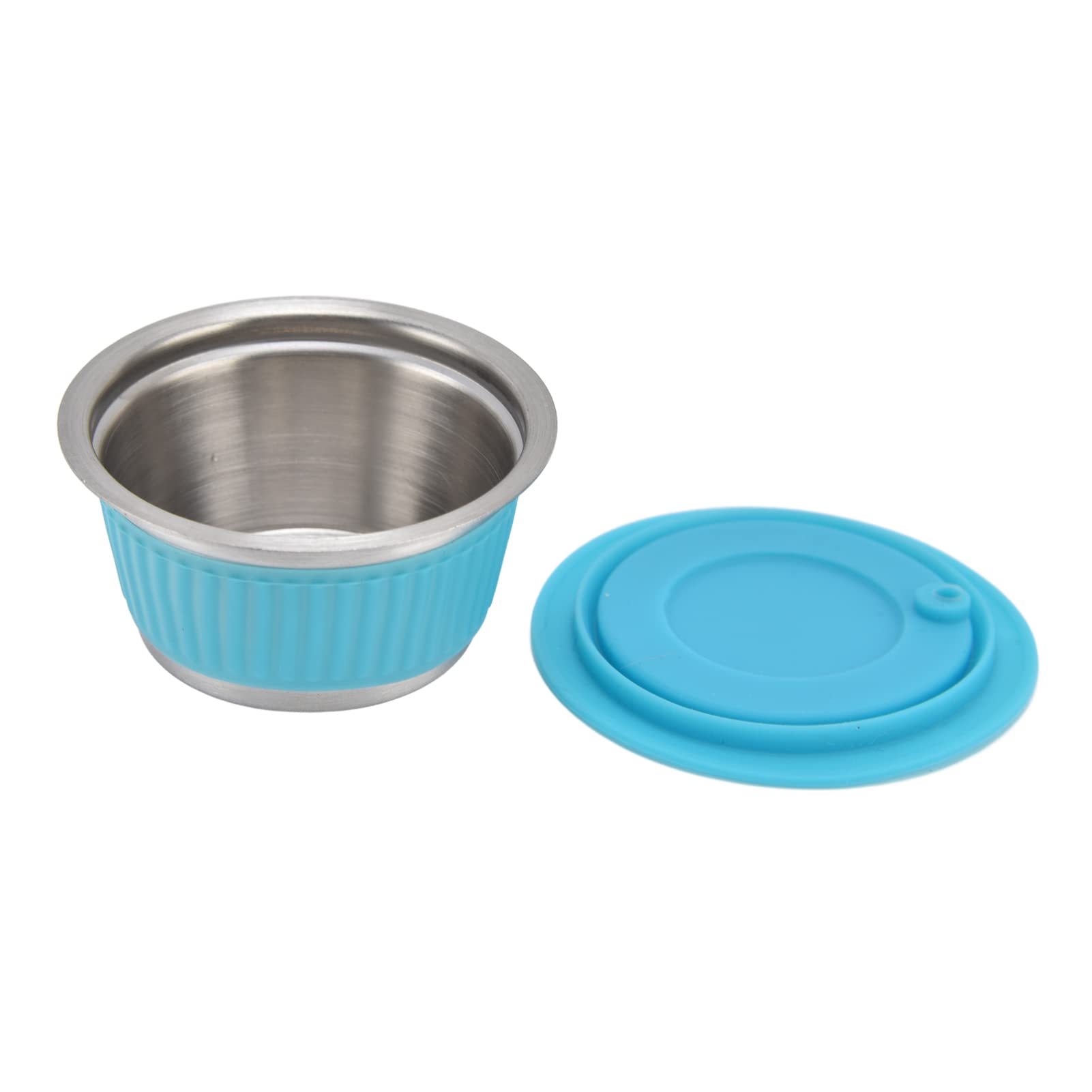 Coppa filtrante per capsule di caffè riutilizzabile in acciaio inox, set di capsule di caffè ricaricabili con pressino, copri polvere e cucchiaio, per macchine da caffè domestiche (Blu)