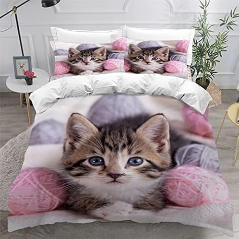 KIILA Housse de Couette Enfant Chat 3D Cover