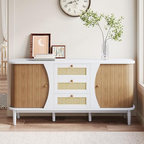 Merax Rattan Sideboard Kommode mit 3 Rattan Schubladen und 2...