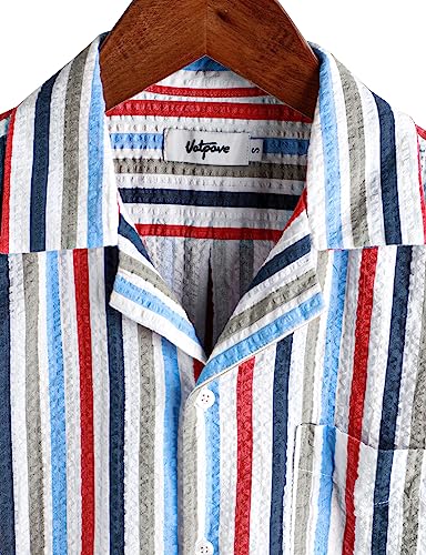 Image of VATPAVE Mens Striped Summer Shirt Casual Button Down Short Sleeve Beach Shirts Cotton Shirts for Men