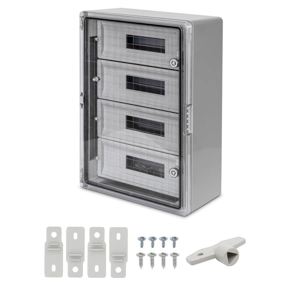 Armadio distribuzione plastica ABS con piastra montaggio acciaio zincato 17x4 mod porta trasparente armadio vuoto 400x600x200mm IP65 (17x4 Moduli, Porta Trasparente)