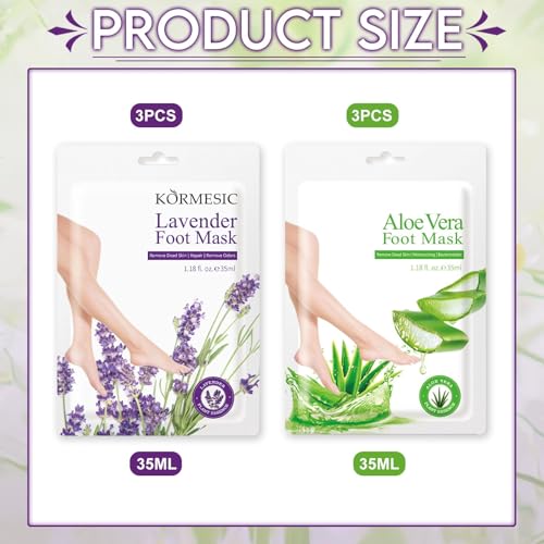 6 pares de mascarilla para pies, mascarilla hidratante para pies, cuidado de pies secos y agrietados, mascarilla para pies hombre mujer (3 pares aloe vera + 3 pares lavanda) - imagen 3
