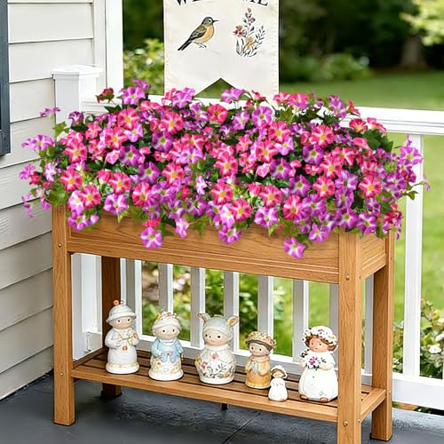 Image of Artificial Petunias 2 Packs UV Resistant, Rose Red & Fuchsia