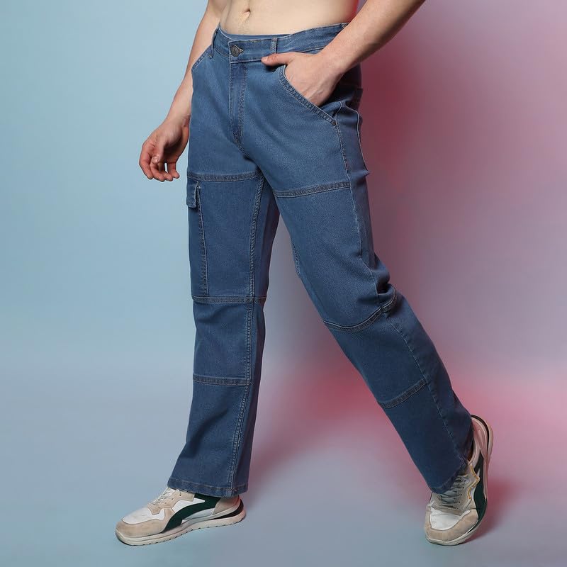 Image of CAHOOT Men's Denim Jeans Wear | Light-Wash | Button Closure | Regular Fit | Denim Jeans Crafted with Comfort Fit for Everyday Wear