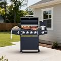 LOUAORIS 4-Burner Propane Gas Grill with Side Burner, 50,000 BTU Gas BBQ Grill with Stainless Steel Grates,Easy-Clean Grease, Side Tablesfor Patio, Camping, Backyard