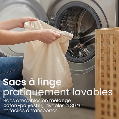 Bac à linge d'exception CLP Lenca en bois de bambou durable et lavable