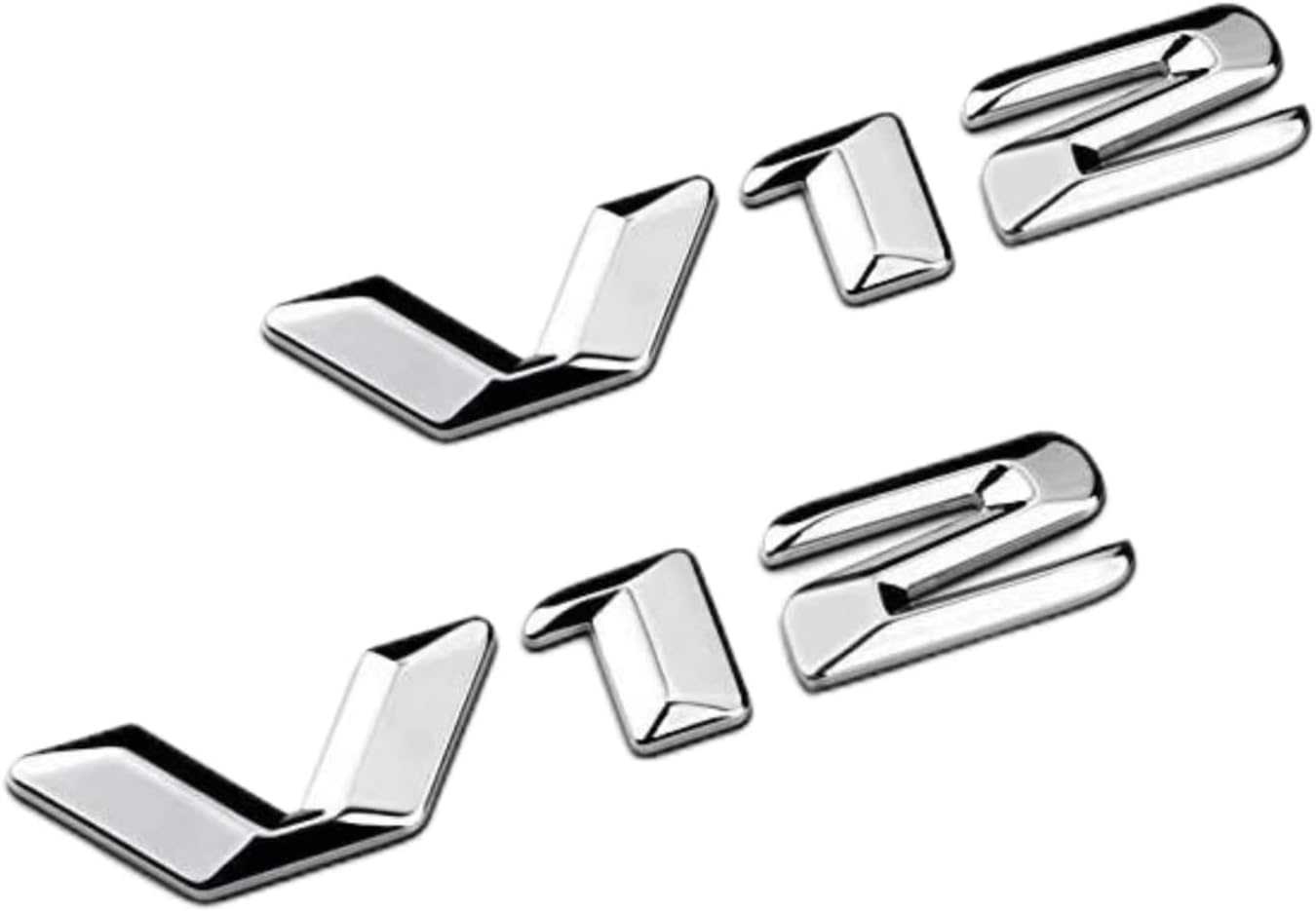 - 2X V12 Letters Emblem Car Side Fender Rear Trunk Emblem Badge Tailgate Sticker Decals(Silver)