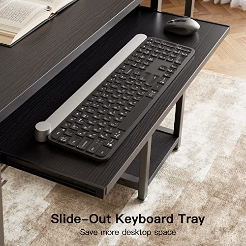 Noblewell Computer Desk With Storage Shelves, 47 Inch Home Office Desk With Monitor Stand, Writing Desk Table With Keyboard Tray (Black) #TOP5
