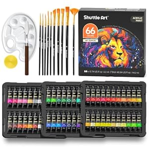 82 Pack Acrylic Paint Set, Shuttle Art 66 Colors Acrylic Paint with 10 Brushes, 22ml/0.74oz Tubes, Vibrant Colors, Artist Painting Supplies for Kids, Adults Painting & Crafting on Canvas, Wood Ceramic