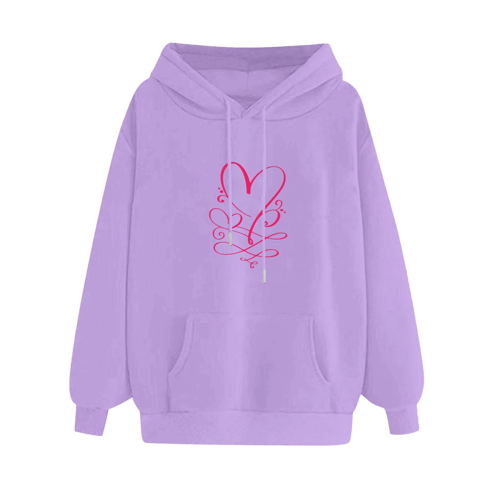 Genérico Sudadera Sólida de Manga Larga con Estampado de Amor Camiseta de Mujer con Capucha Ondulada