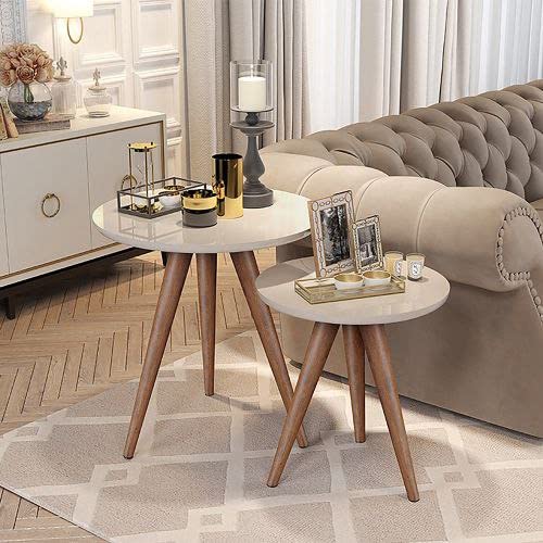 OXMIC Set of 2 Round Wooden Nesting Coffee End Tables,Beautiful Wooden Antique Side Table,Wooden Bedside Table for Your Living Room,Bedside Table | Wooden End Table Stool for Living Room (White) (B0BRM3PK65) Amazon Price History, Amazon Price Tracker