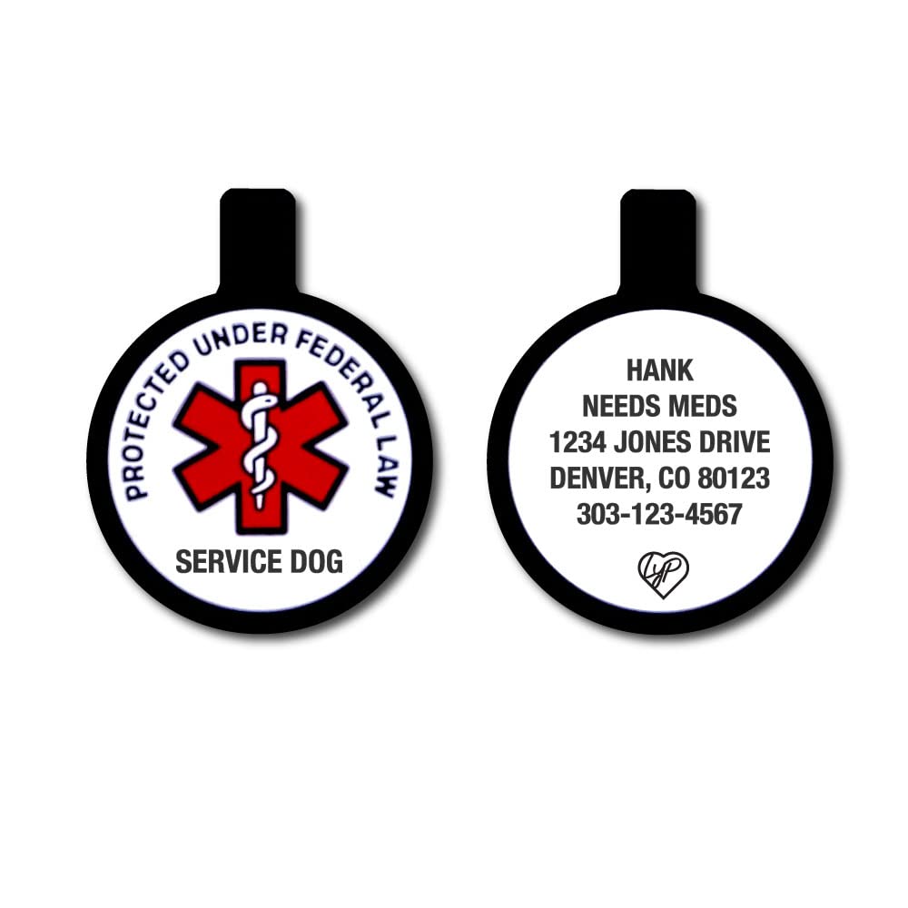 LYP Service Dog ID Tag - Quiet, Silicone, Personalized & Soundless Pet Tag, ESA, Soundless Dog ID Tag –Deep Engraved Silicone – Double Sided & Engraving Will Last - Pet ID Tags, Dog Tags (Service Dog)