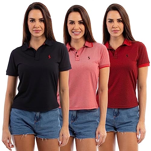 kit 3 Camisa Polo Feminina em Viscose Manga Curta Conforto Casual