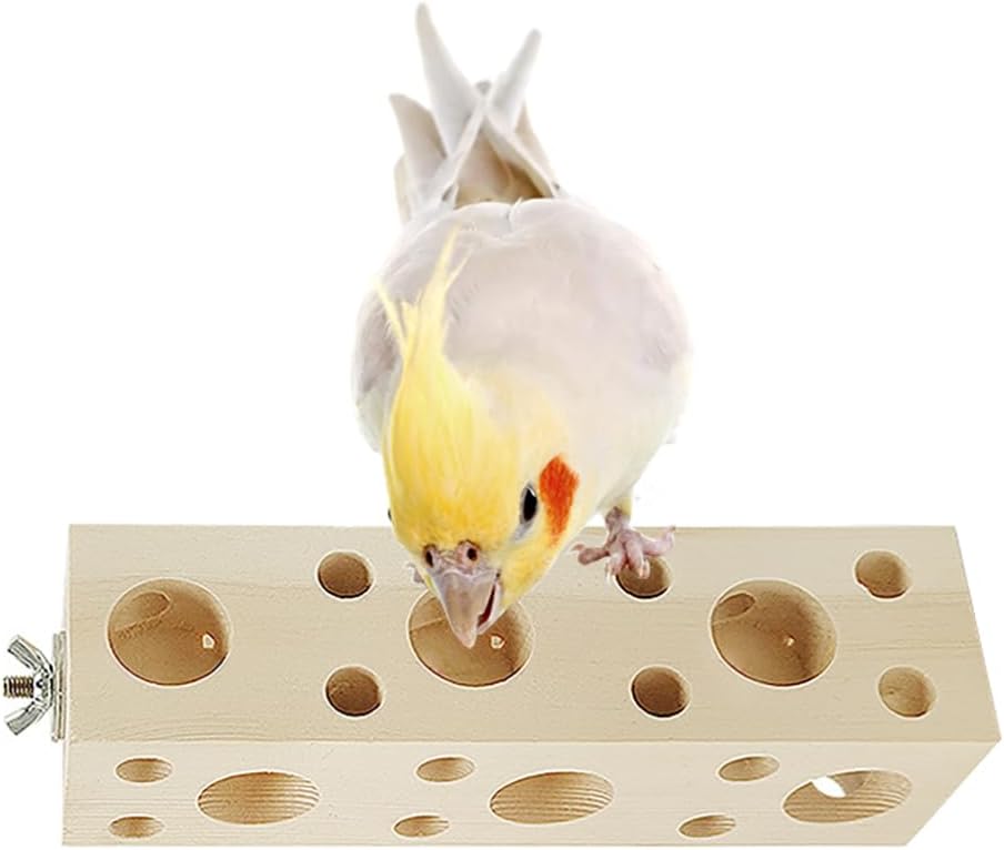 YJJKJ Natural Wood Bird Chew Toys, Parrot Chew Toys, Parakeet Hanging Toy, Bird Perch Stand Toy for Parakeet Conure Cockatiel Parrotlet Lovebird Budgie (Rectangle), brown