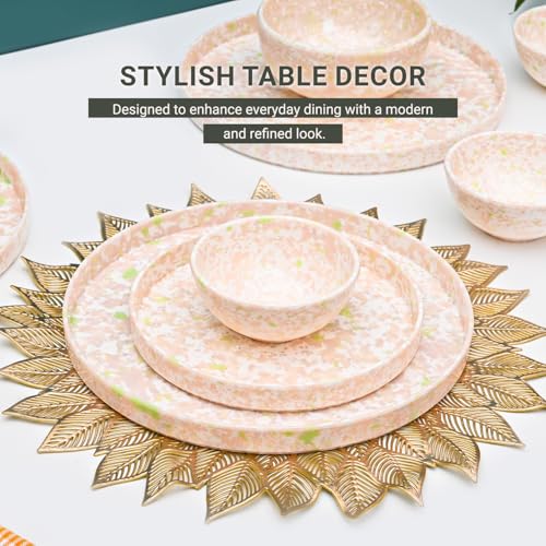 Image of MARKET 99 Minto Light Pink Stoneware Dinner Set, 14 Pieces for 4 Persons with 4 Dinner Plates, 4 Quarter Plates, 4 Soup Bowls (250ml) & 2 Serving Bowls (650ml), Glossy Tableware