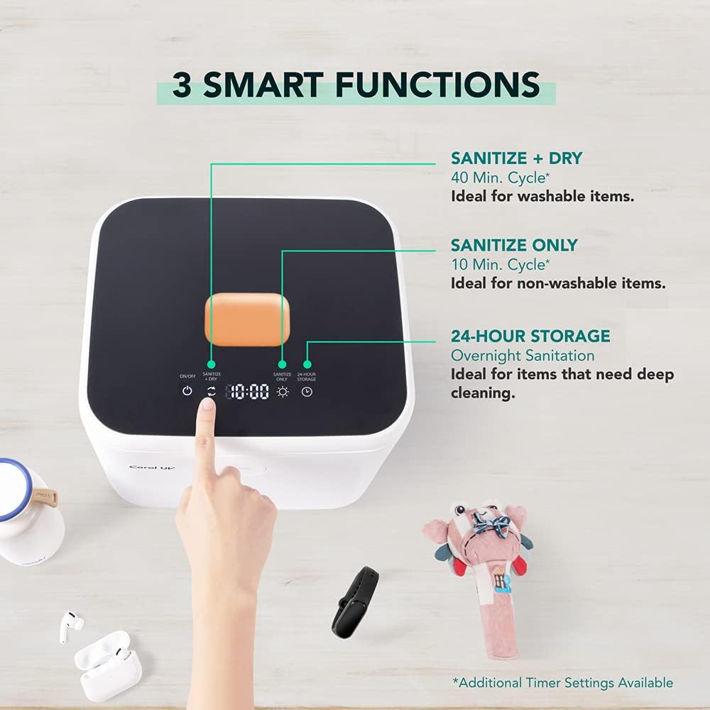 Coral UV LED Sterilizer with Dryer | Second Generation UV Light Sanitizer | All Purpose Cleaner for Bottle, Phone, Tablet and Everyday Items | Large Capacity | Premium Polar White : Health & Household