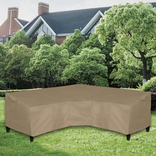Image of Easy-Going 600D Patio V-Shaped Sectional Sofa Cover, Waterproof Outdoor Sectional Cover,Heavy Duty Garden Furniture Cover with Air Vent 89 inch L (on Each Side) x 33.5 inch D x 31 inch H, Camel