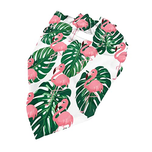 Tropical Flamingo Leaves Dog Bandana - 1Pack Washable Dog Scarf Triangle Bibs Cute Pet Bandana For Medium Large Dogs Puppy And Cats #TOP6