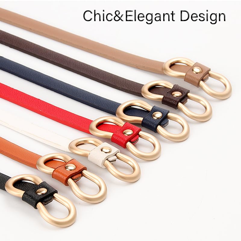 COTIM COYIN Women's Leather Skinny Belt Adjustable Thin Waist Belt With 8 Gold Buckle For Pants Dress Jeans4