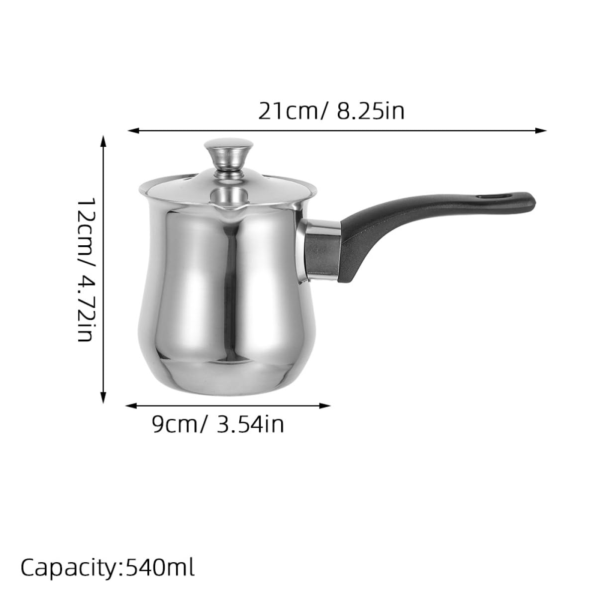 BESTOYARD Pentola Turca Facile da Usare e Versare con Coperchio da 540ml in Acciaio Inossidabile la Preparazione di Caffè Turco e Uso Familiare