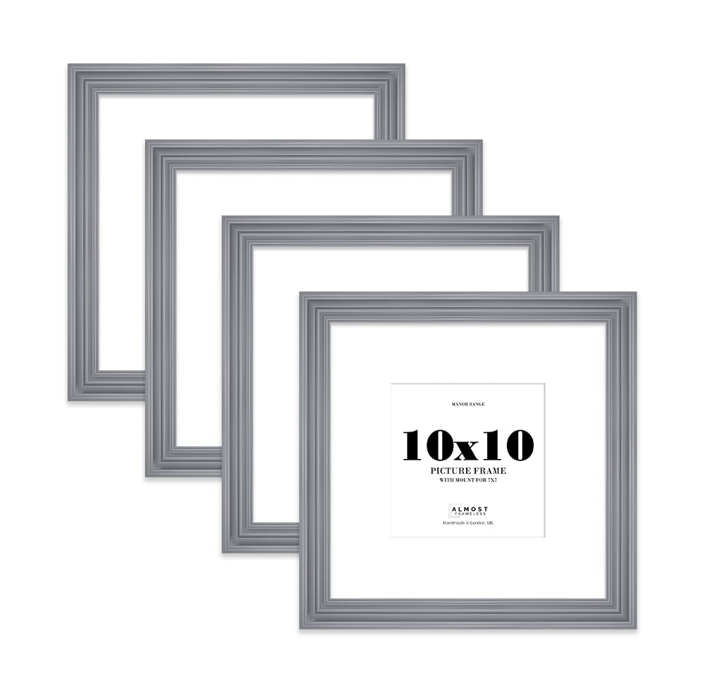 10x10" Grey Picture Frame - 10x10" Square Frame with 7x7" Mount for 10x10"/7x7" Pictures Luxurious Style Antique-Inspired Home Accessories, 4 Pack