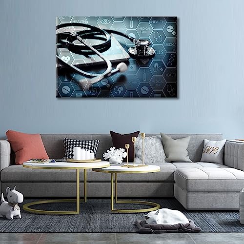 Image of TUMOVO Canvas Wall Art Medicine Concept with Modern Laptop Poster Wall Art Canvas Print 1 Pieces Medical Network Artwork Paintings Wall Decor for Bedroom Framed Ready to Hang, 24 inch Wx36 H