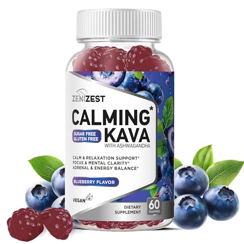 ZeniZest Kava Kava Ashwagandha Gummies - Calming Adaptogen Supplement with