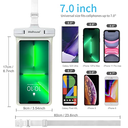 Universal Waterproof Phone Pouch, Waterproof Phone Case Compatible For Iphone 14 13 12 11 Pro Max Xs Plus Samsung Galaxy S22 Cellphone Up To 7.0", Ipx8 3D Cellphone Dry Bag For Vacation-Luminous White #TOP4