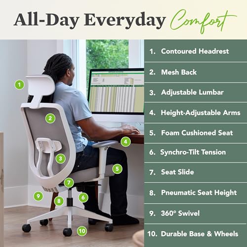 Image of HON Altern Ergonomic Office Chair with Headrest, Mid‑Back Mesh Desk Chair, Adjustable Arms, Seat Slide, Synchro‑Tilt, Rolling Computer Seat for Home Office, Black Frame, Black