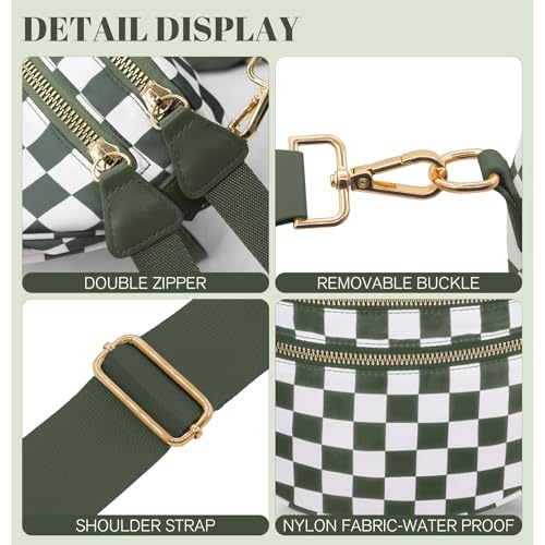 Image of WOOMADA Checkered Crossbody Bag Bum Bag for Women, Fanny Pack Checkered Purse, Belt Bag with Shoulder Strap(Army Green Checkerboard)