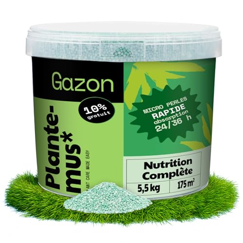 PLANTEMUS Engrais Gazon NPK (12-11-18) Automne/Hiver - Pelouse Vert, Dense et Durable, Fertilisant Granulé en Perles Ultrasolubles (5,5kg)