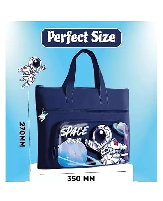 Image of Print Delight Handbag /Tuition Bag for Girls, Test Paper Book Storage Bags Kids Handmade Art Supplies Bags Tutoring Backpack Thick Waterproof Bags for Kids (Dark Blue Space Pouch Bag)