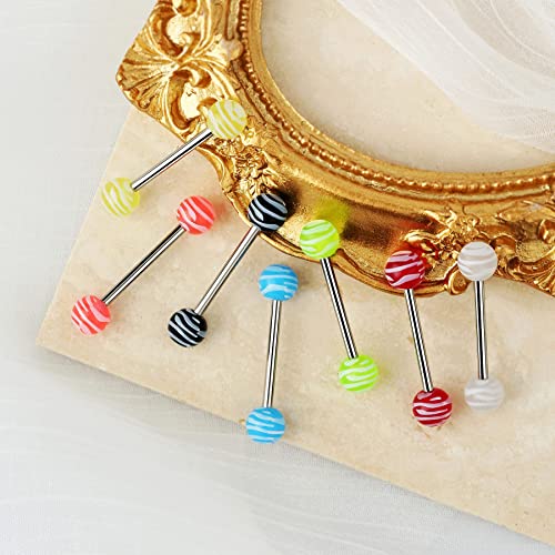Jewseen 7Pcs 14G 316L Stainless Steel Tongue Bars Candy Color Tongue Piercings Glow in The Dark Tongue Barbell4