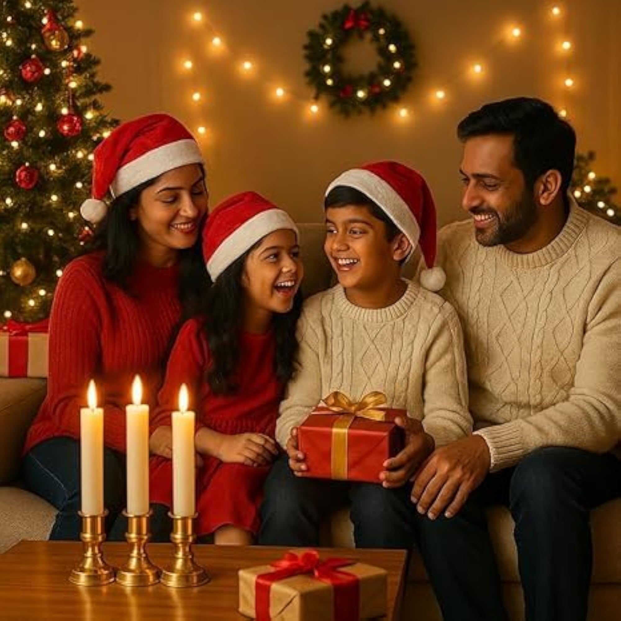 LED Tapper Candles with Golden Holders, Realistic Warm Glow