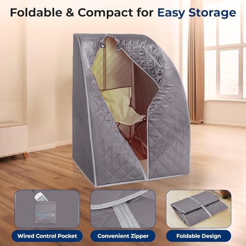 SereneLife Portable Infrared Home Spa | One Person Sauna | Heating Foot Pad and Chair, Gray (SLISAU10GRY) by SereneLife - Image 5